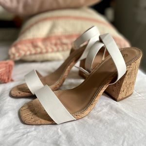 NWOT - Strappy white cork heels